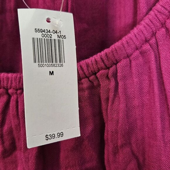 Old Navy Puff-Sleeve Tiered Mini Swing Dress Berry Pink NWT Medium - Picture 2 of 6